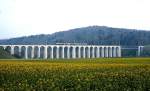 Ein ABDe 4/8 der BLS überquert im Mai 1981 den Viadukt bei Gümmenen